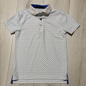 Kid’s Greyson White Golf Polo with Light Blue Micro Pattern, Short Sleeve size M